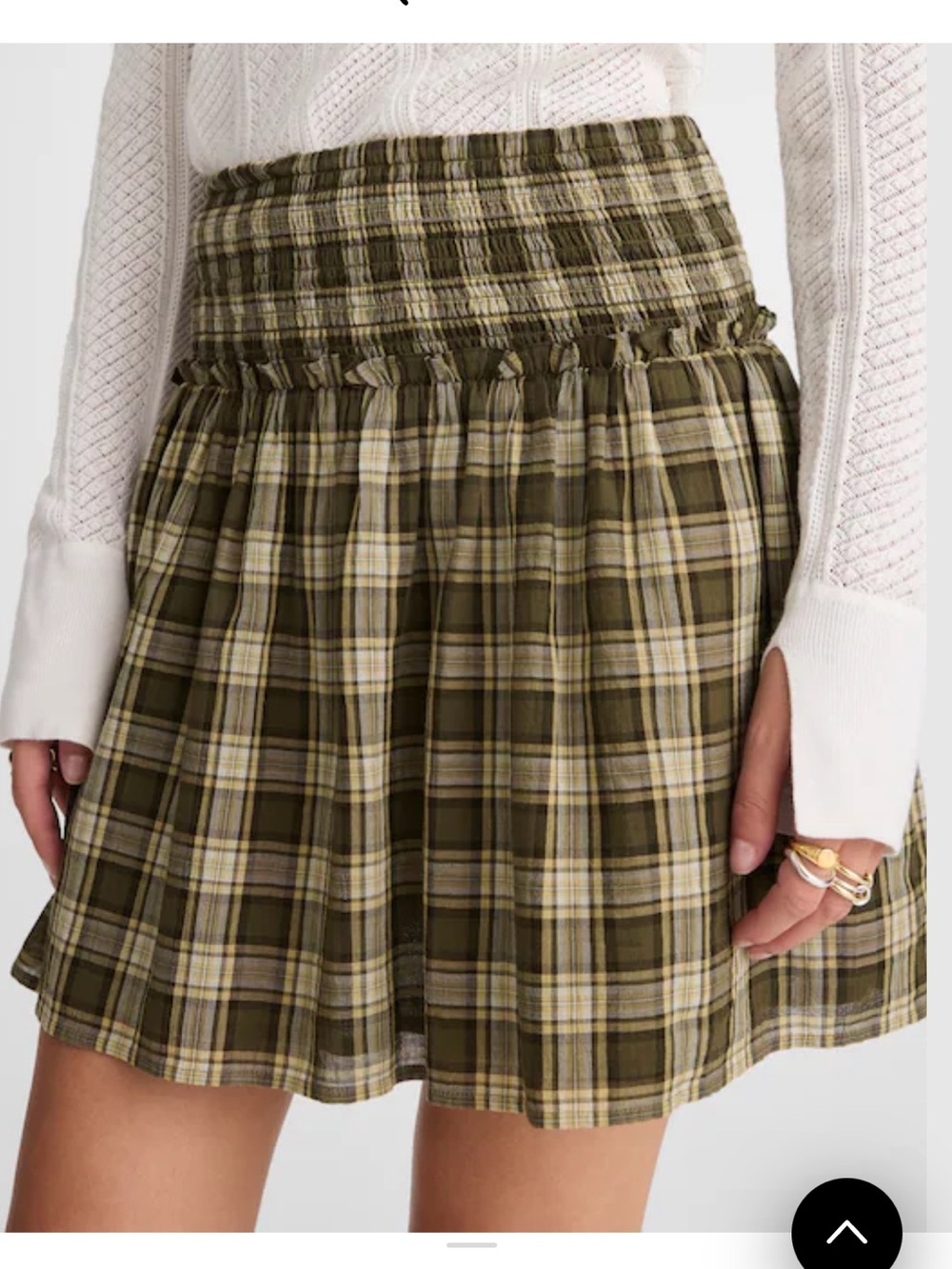 NWT Madewell Smocked-Waist Mini Skirt Plaid Checkered Faded Ivy | S